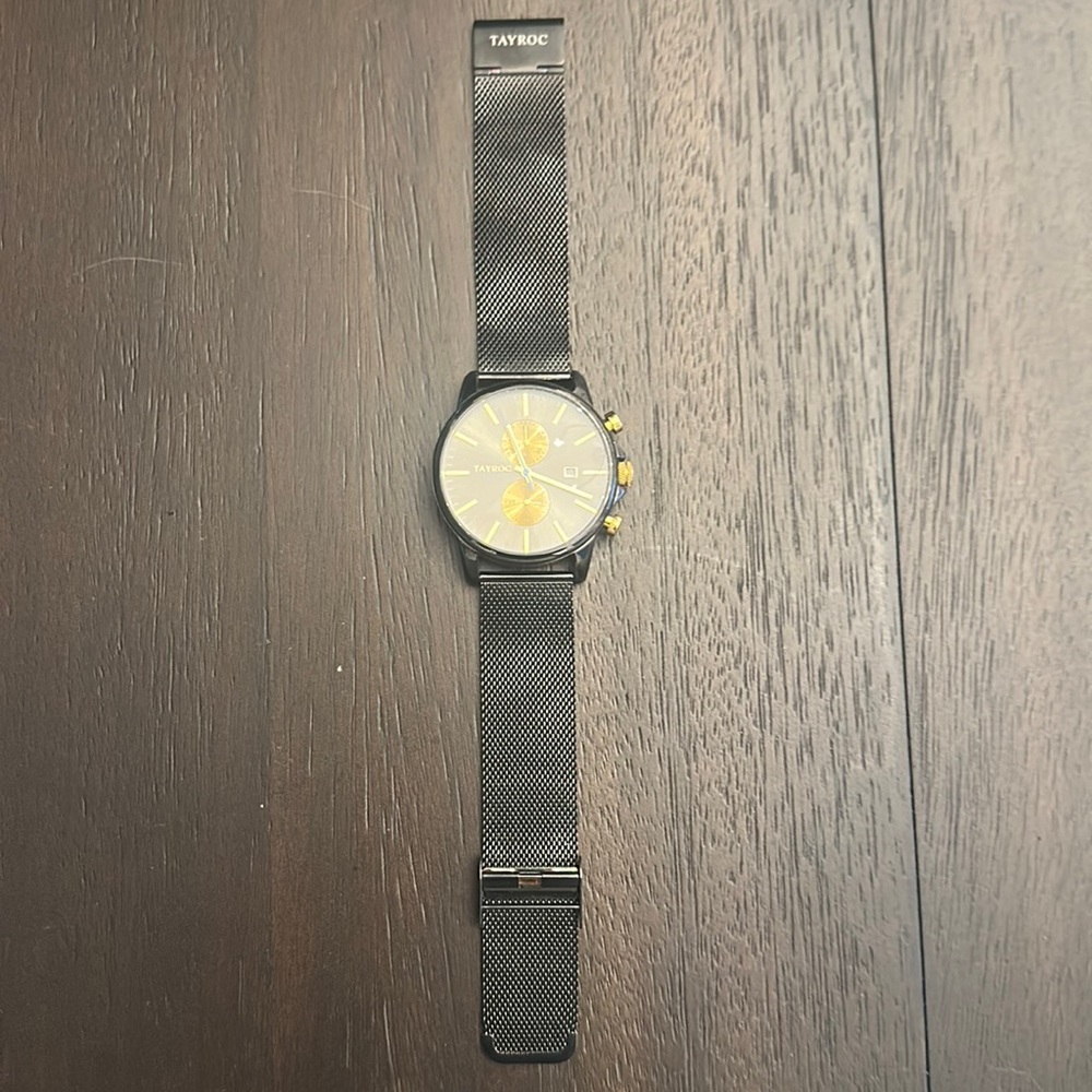 Watch with gold and dark grey